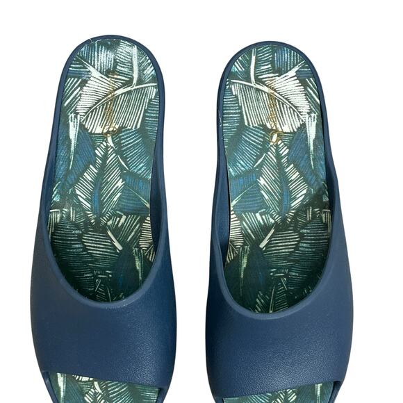 Baretraps Parvati Platform Slides Womens 10 Blue Slip On Open Toe Leaf Print - Picture 4 of 11